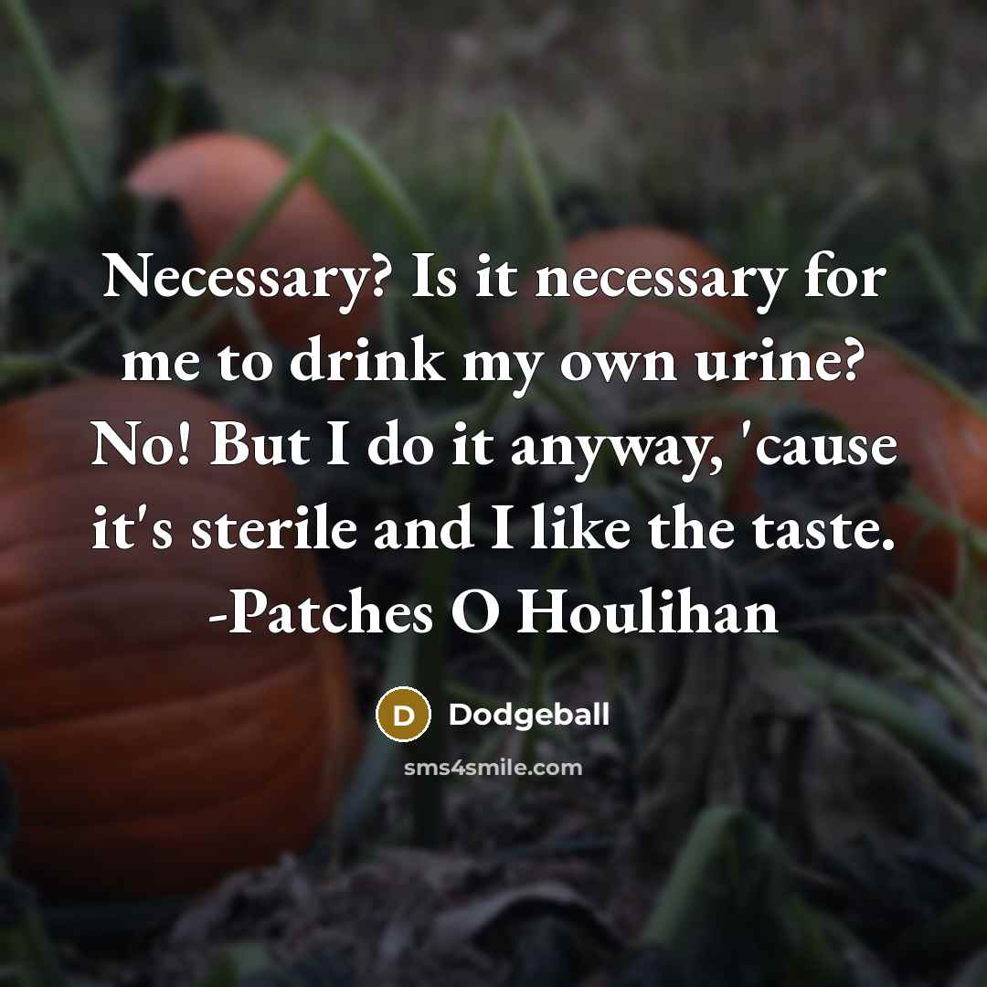 “Necessary? Is it necessary for me to drink my own urine? No! But I do it anyway, 'cause it's sterile and I like the taste. -Patches O Houlihan” quote by Dodgeball