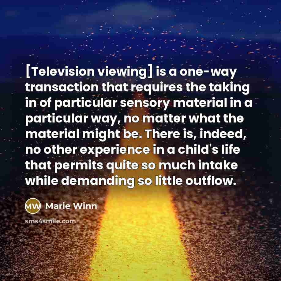 “[Television viewing] is a one-way transaction that requires the taking…” quote by Marie Winn