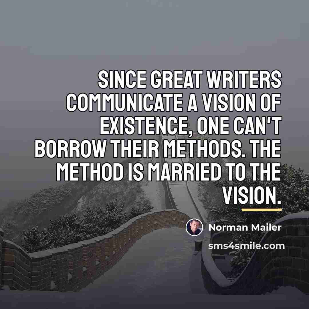 “Since great writers communicate a vision of existence, one can't…” quote by Norman Mailer