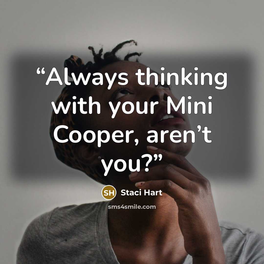 “Always thinking with your Mini Cooper, aren’t you?” quote by Staci Hart