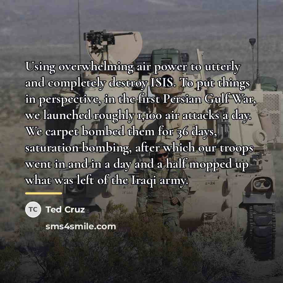 “Using overwhelming air power to utterly and completely destroy ISIS.…” quote by Ted Cruz