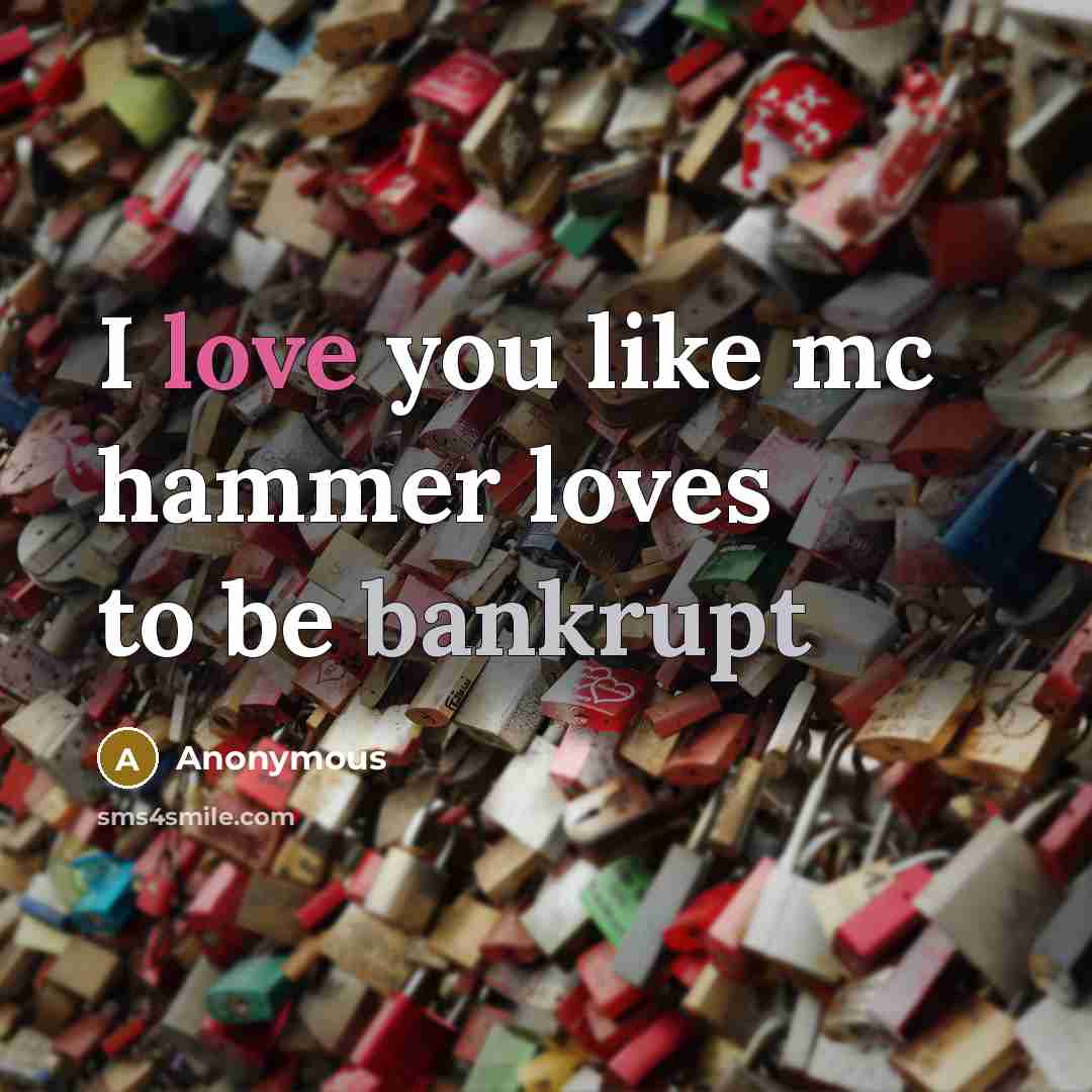 “I love you like mc hammer loves to be bankrupt…” quote by Anonymous