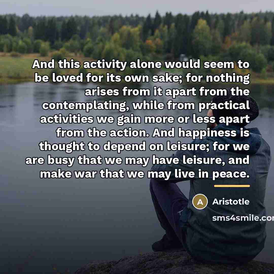 “And this activity alone would seem to be loved for…” quote by Aristotle