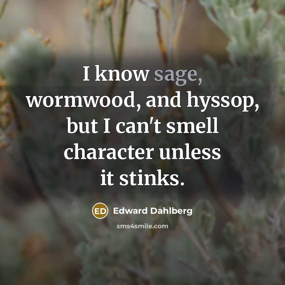 “I know sage, wormwood, and hyssop, but I can't smell…” quote by Edward Dahlberg
