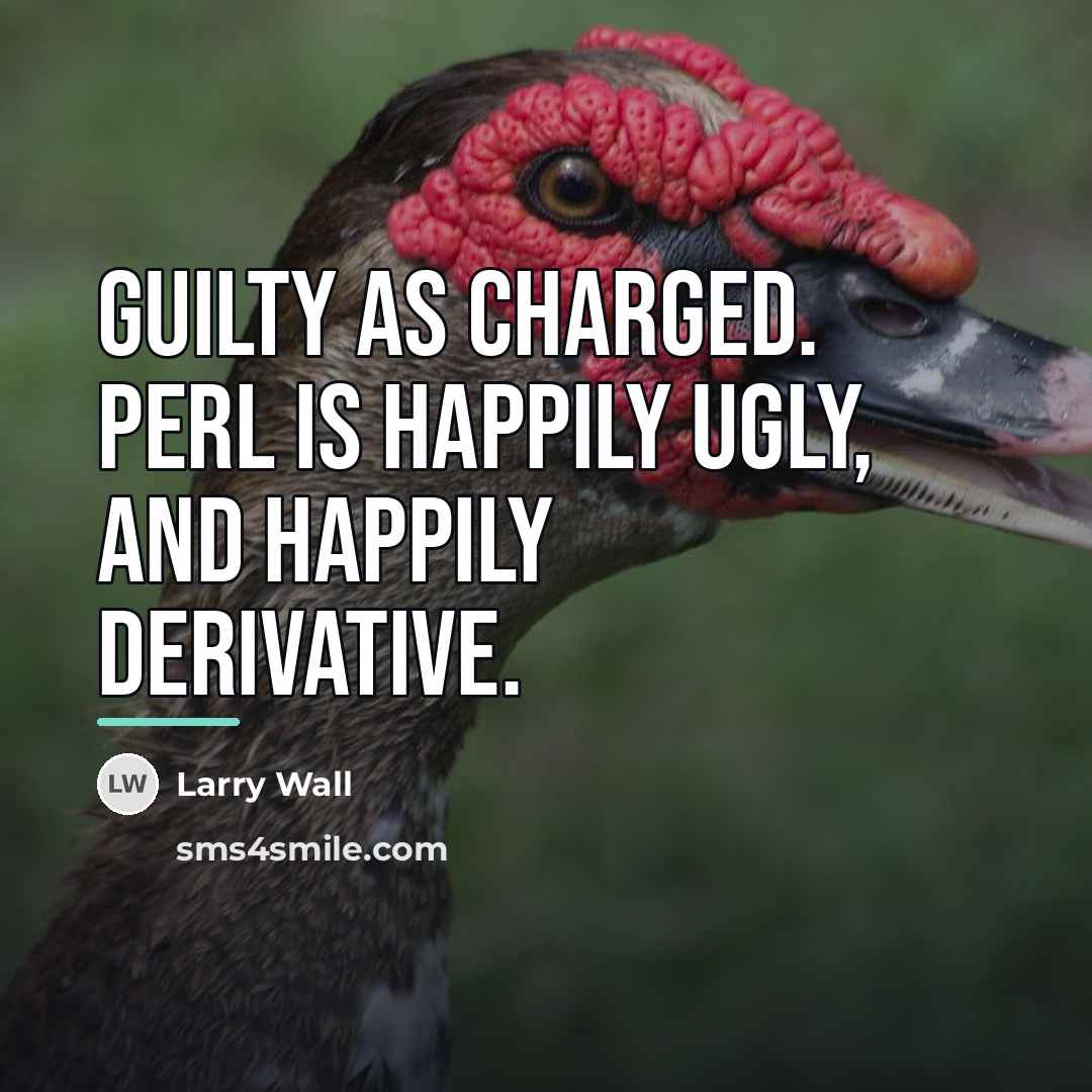 “Guilty as charged. Perl is happily ugly, and happily derivative.…” quote by Larry Wall
