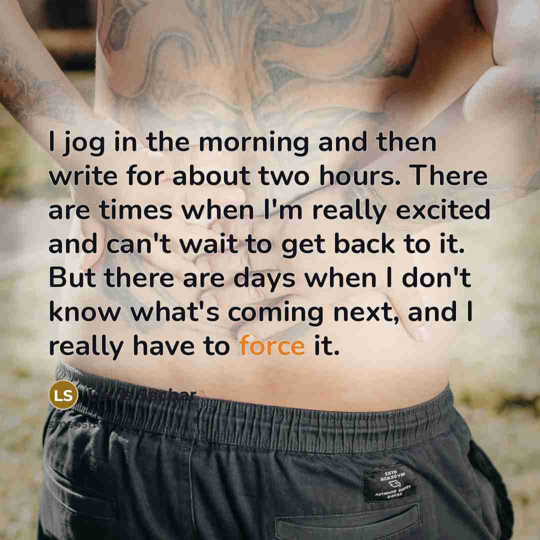 “I jog in the morning and then write for about…” quote by Louis Sachar