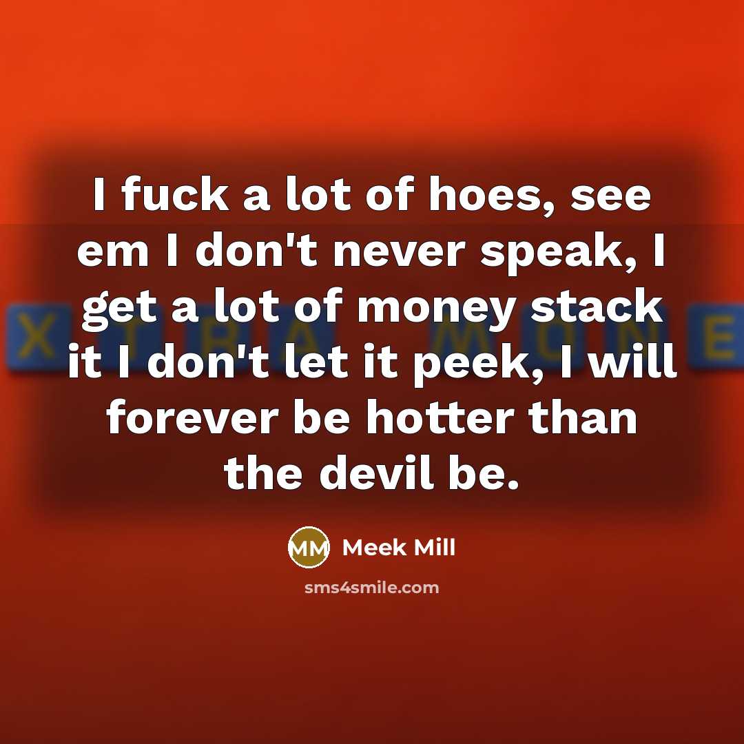 “I fuck a lot of hoes, see em I don't…” quote by Meek Mill