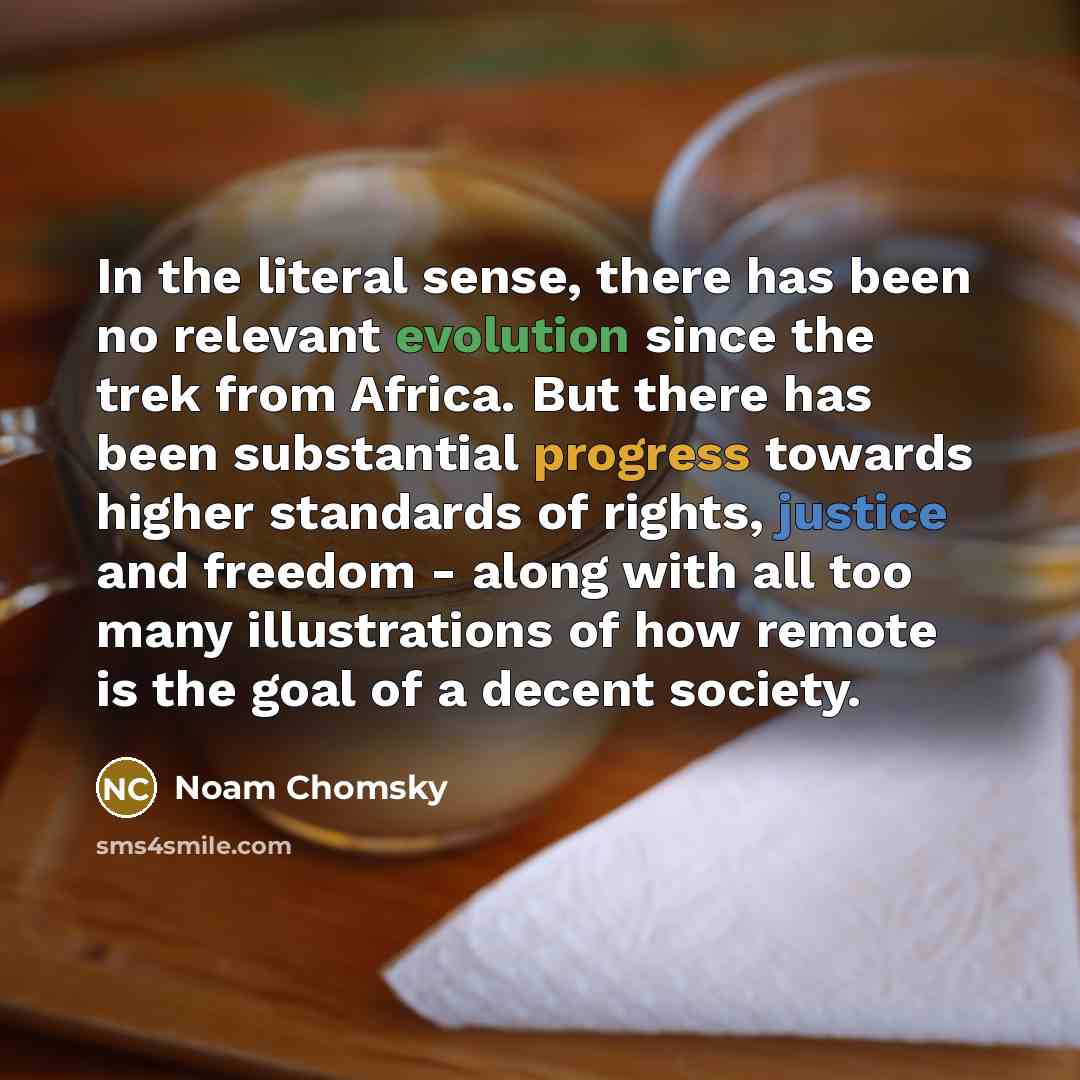 “In the literal sense, there has been no relevant evolution…” quote by Noam Chomsky