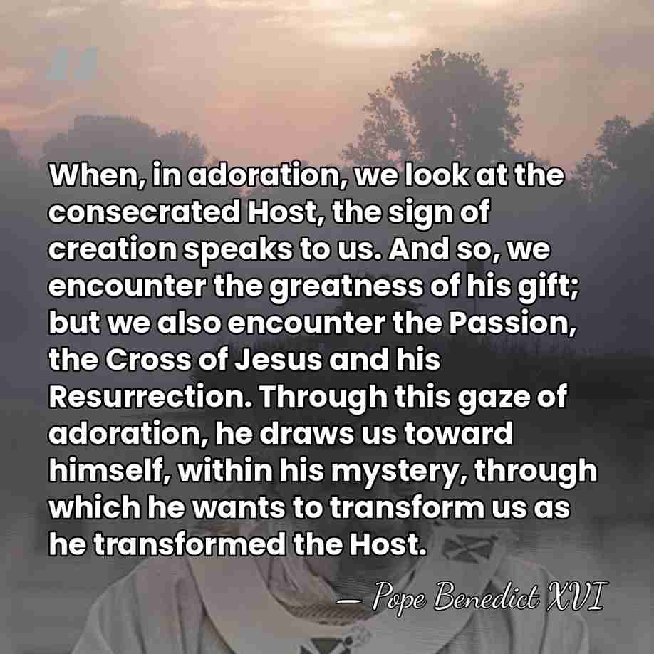 When, in adoration, we look at the consecrated Host, the sign of&hellip; - Pope Benedict XVI