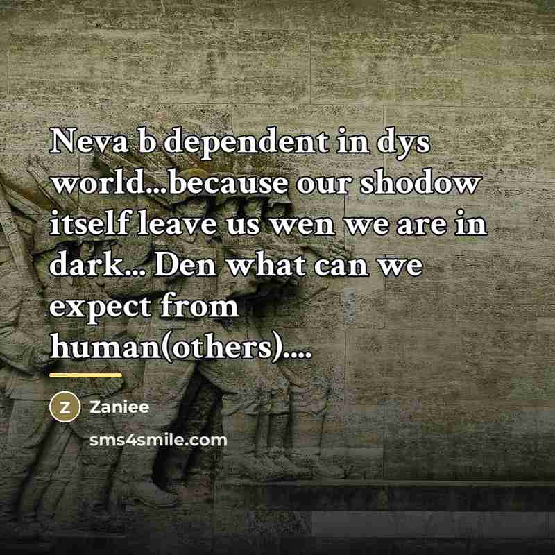“Neva b dependent in dys world...because our shodow itself leave…” quote by Zaniee