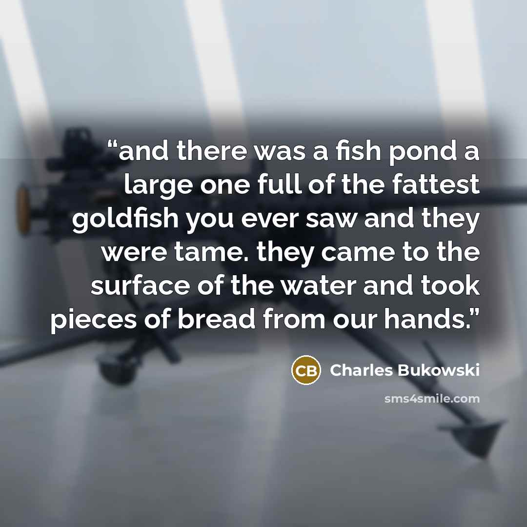 “and there was a fish pond a large one full of the fattest goldfish you ever saw and they were tame. they came to the surface of the water and took pieces of bread from our hands.” quote by Charles Bukowski