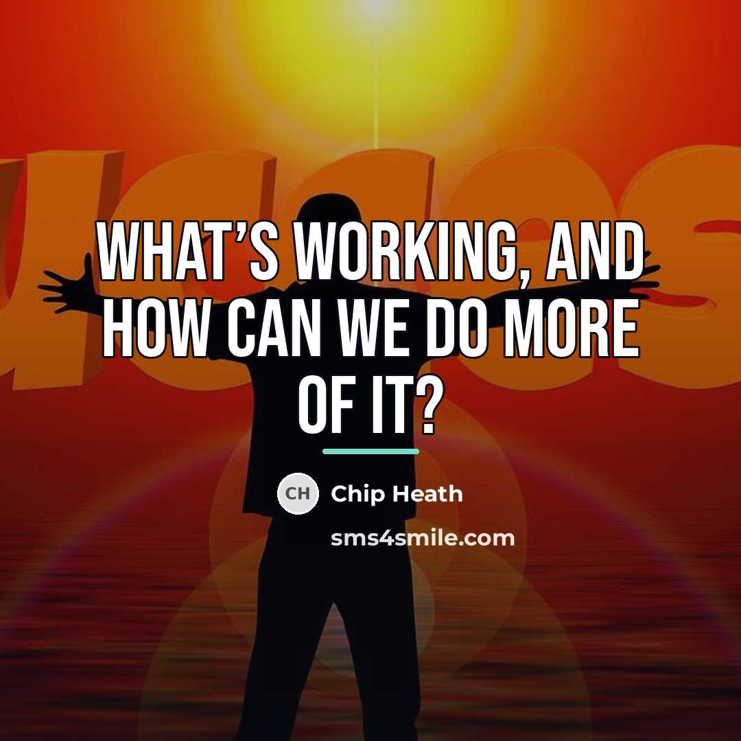 “What’s working, and how can we do more of it?…” quote by Chip Heath