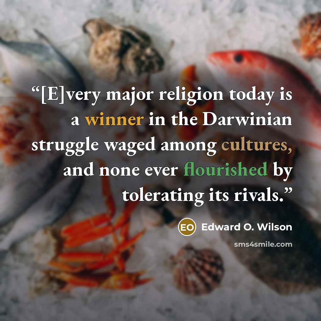 “[E]very major religion today is a winner in the Darwinian struggle waged among cultures, and none ever flourished by tolerating its rivals.” quote by Edward O. Wilson
