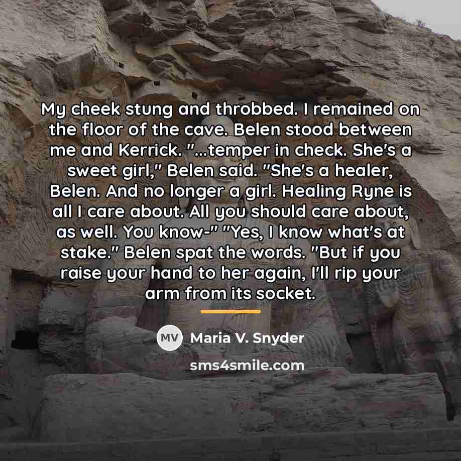 “My cheek stung and throbbed. I remained on the floor…” quote by Maria V. Snyder