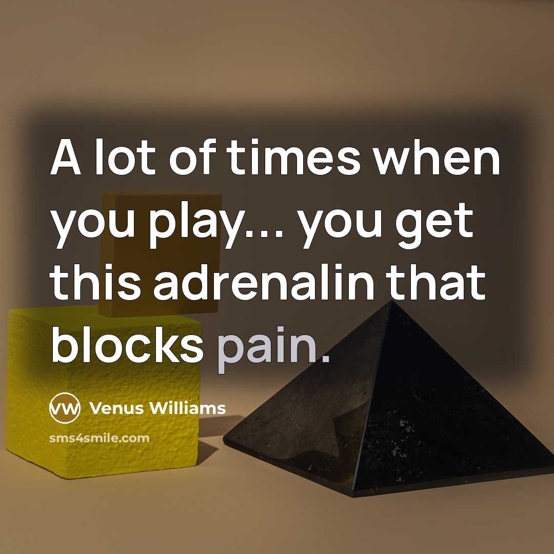 “A lot of times when you play... you get this adrenalin that blocks pain.” quote by Venus Williams