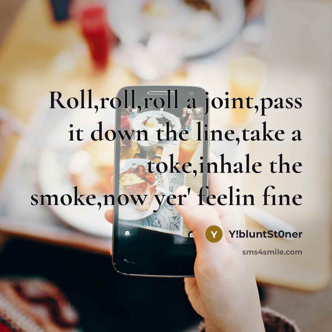 “Roll,roll,roll a joint,pass it down the line,take a toke,inhale the smoke,now yer' feelin fine” quote by Y!bluntSt0ner