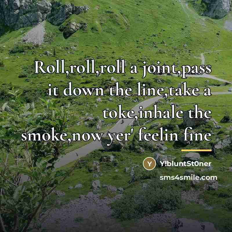 “Roll,roll,roll a joint,pass it down the line,take a toke,inhale the…” quote by Y!bluntSt0ner