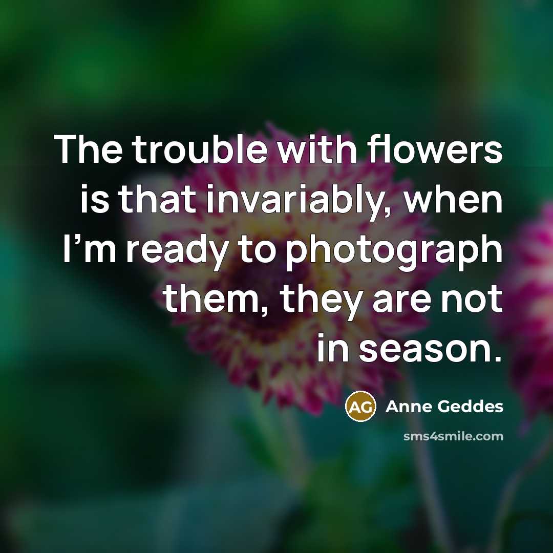 “The trouble with flowers is that invariably, when I'm ready…” quote by Anne Geddes