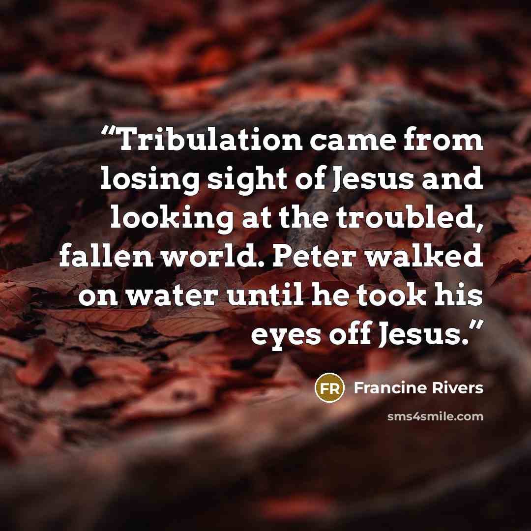 “Tribulation came from losing sight of Jesus and looking at the troubled, fallen world. Peter walked on water until he took his eyes off Jesus.” quote by Francine Rivers