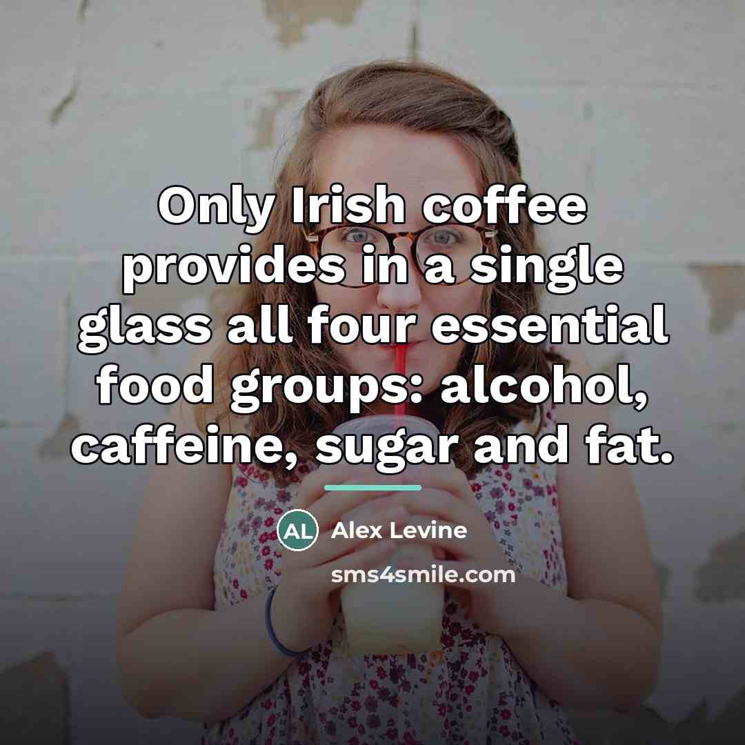 “Only Irish coffee provides in a single glass all four…” quote by Alex Levine