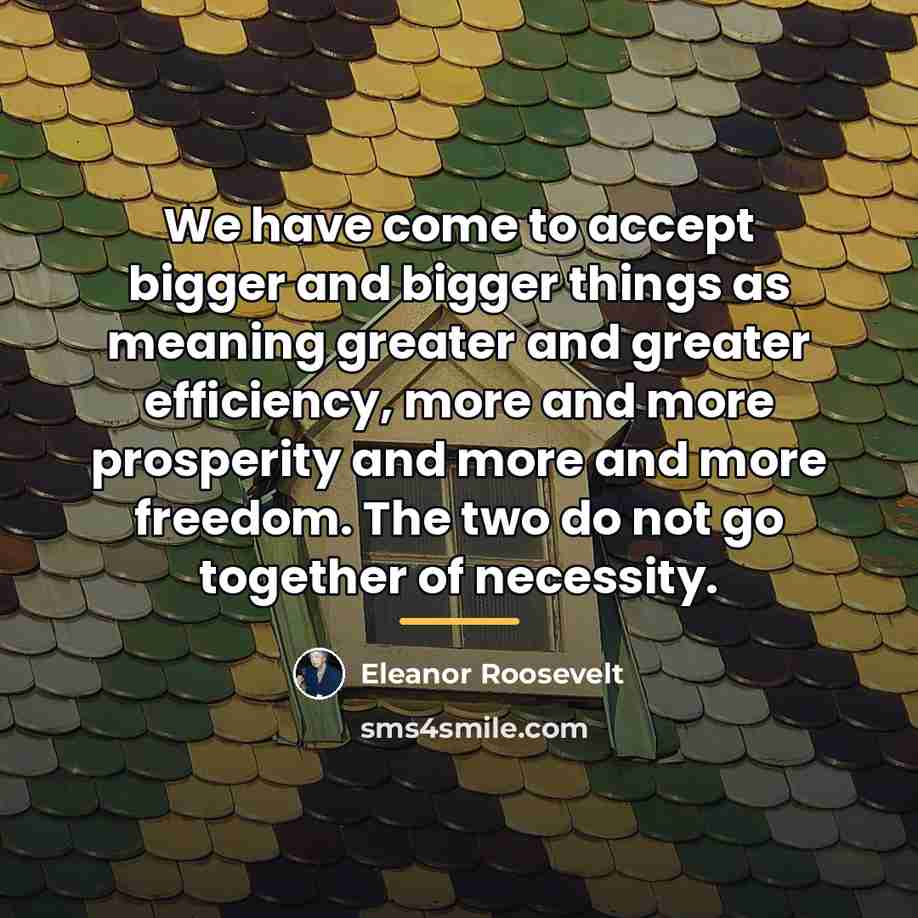 “We have come to accept bigger and bigger things as…” quote by Eleanor Roosevelt