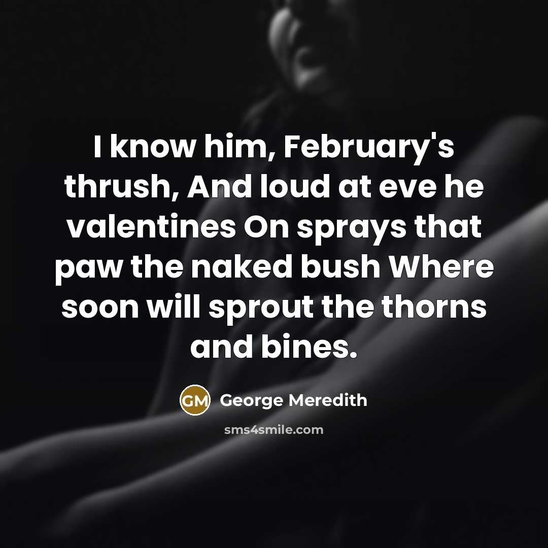 “I know him, February's thrush, And loud at eve he…” quote by George Meredith