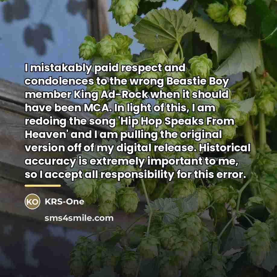 “I mistakably paid respect and condolences to the wrong Beastie…” quote by KRS-One