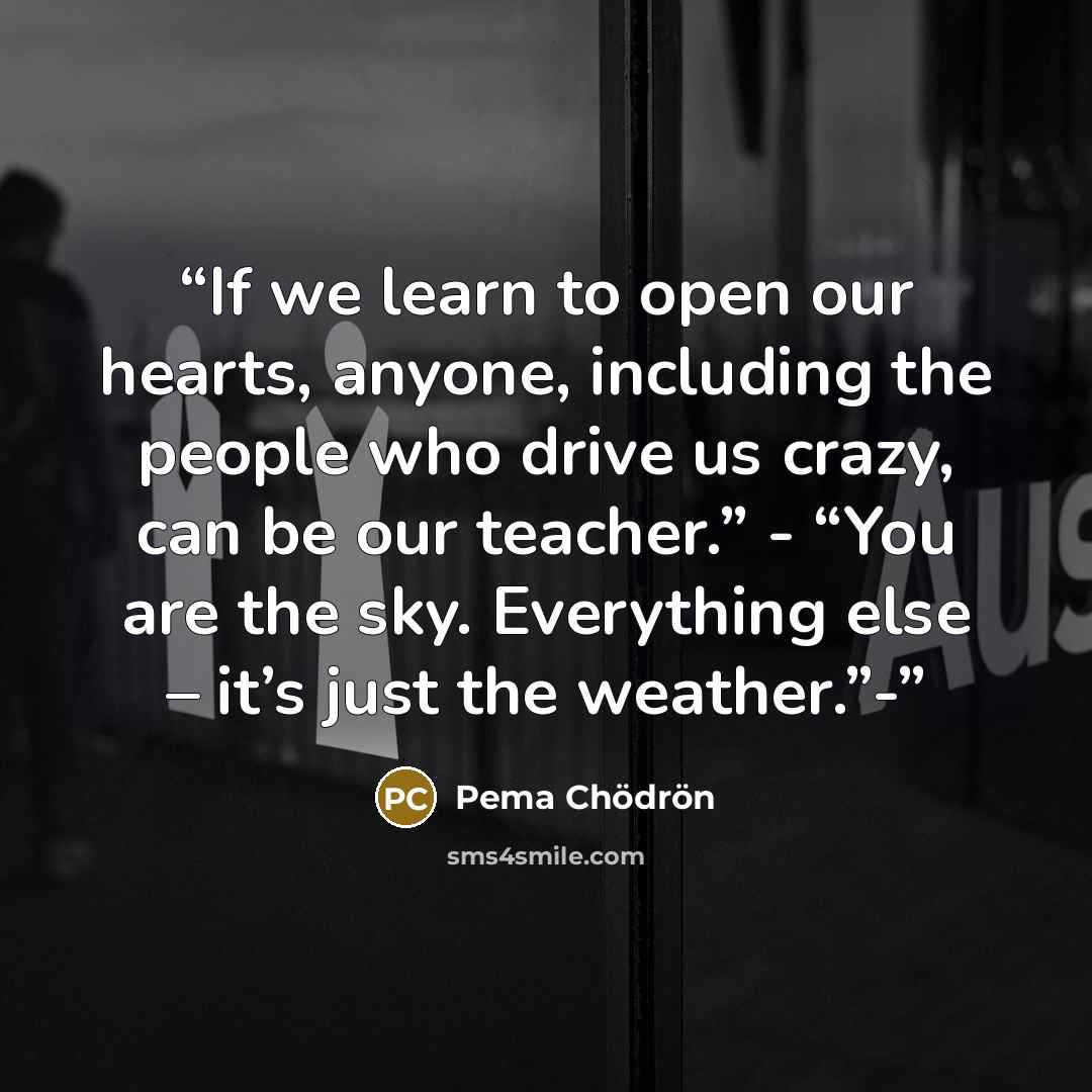 “If we learn to open our hearts, anyone, including the people who drive us crazy, can be our teacher.” - “You are the sky. Everything else – it’s just the weather.”-” quote by Pema Chodron
