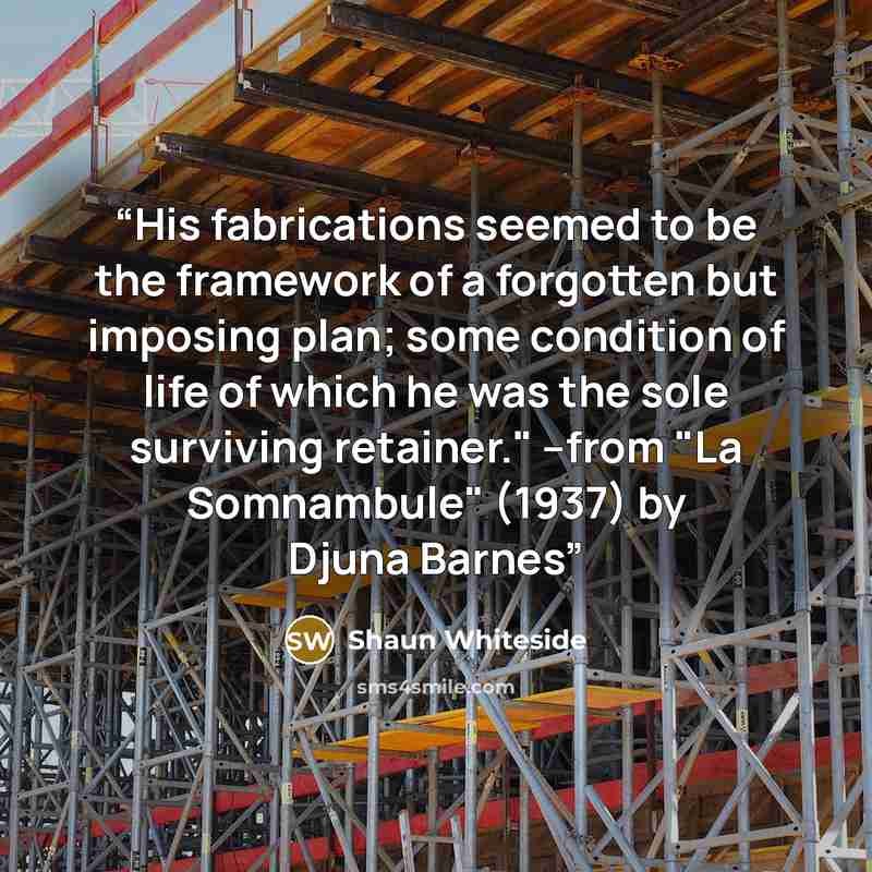 “His fabrications seemed to be the framework of a forgotten but imposing plan; some condition of life of which he was the sole surviving retainer." --from "La Somnambule" (1937) by Djuna Barnes” quote by Shaun Whiteside