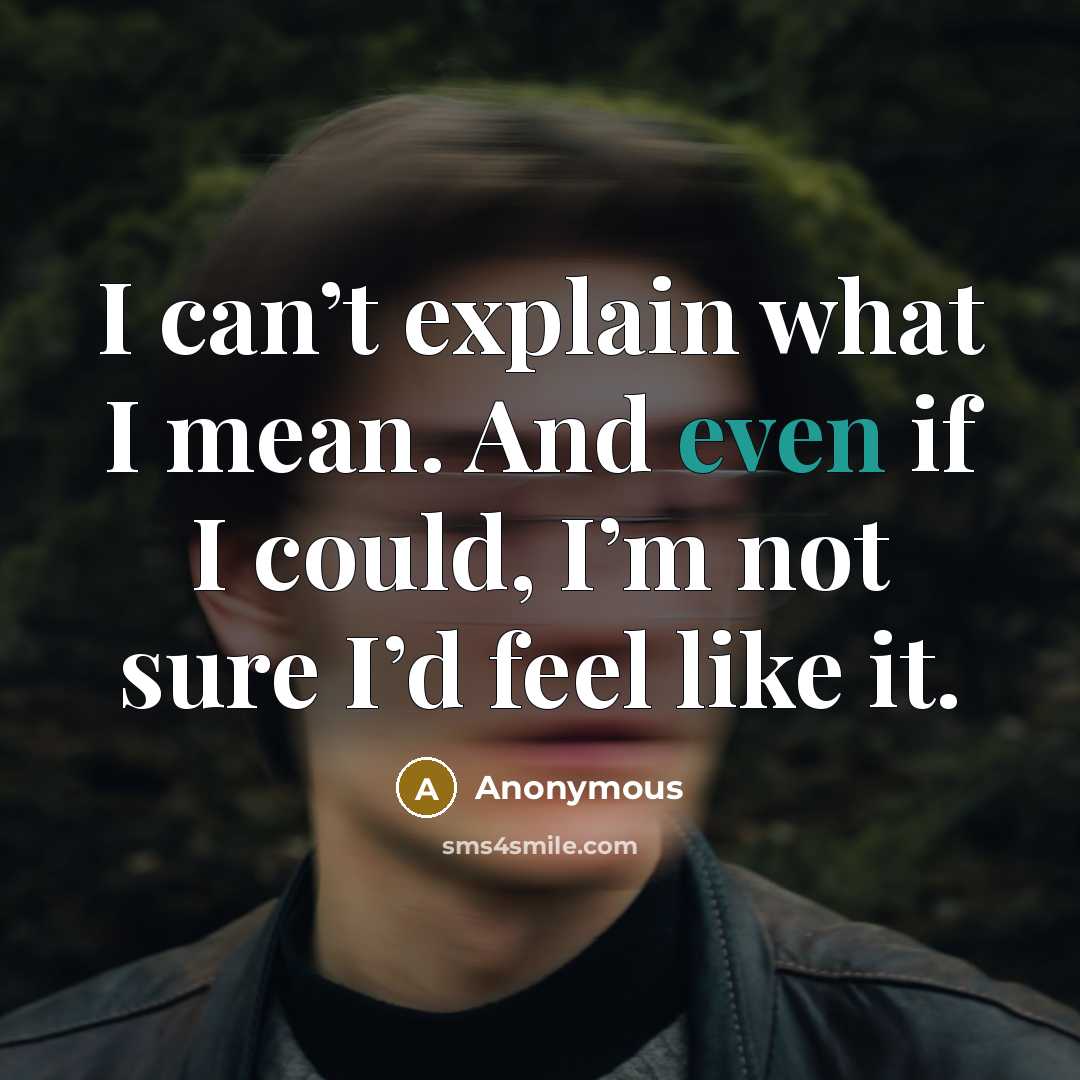 “I can’t explain what I mean. And even if I could, I’m not sure I’d feel like it.” quote by Anonymous
