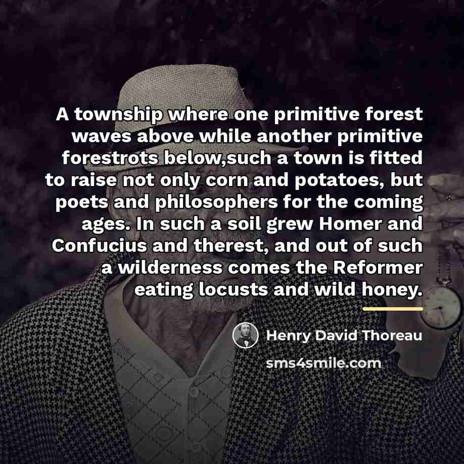 “A township where one primitive forest waves above while another…” quote by Henry David Thoreau