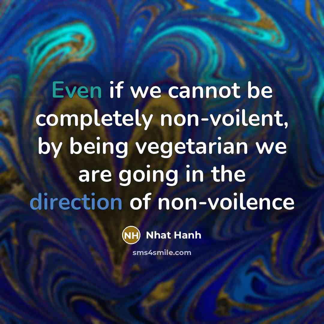 “Even if we cannot be completely non-voilent, by being vegetarian we are going in the direction of non-voilence” quote by Nhat Hanh