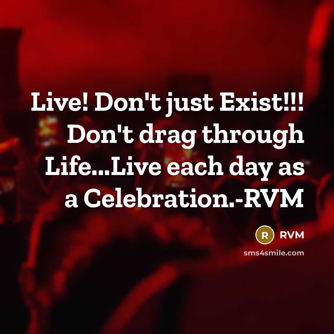 “Live! Don't just Exist!!! Don't drag through Life...Live each day as a Celebration.-RVM” quote by RVM