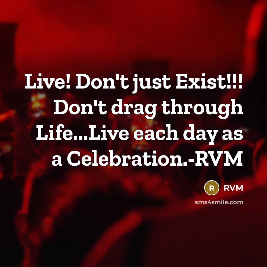 “Live! Don't just Exist!!! Don't drag through Life...Live each day…” quote by RVM