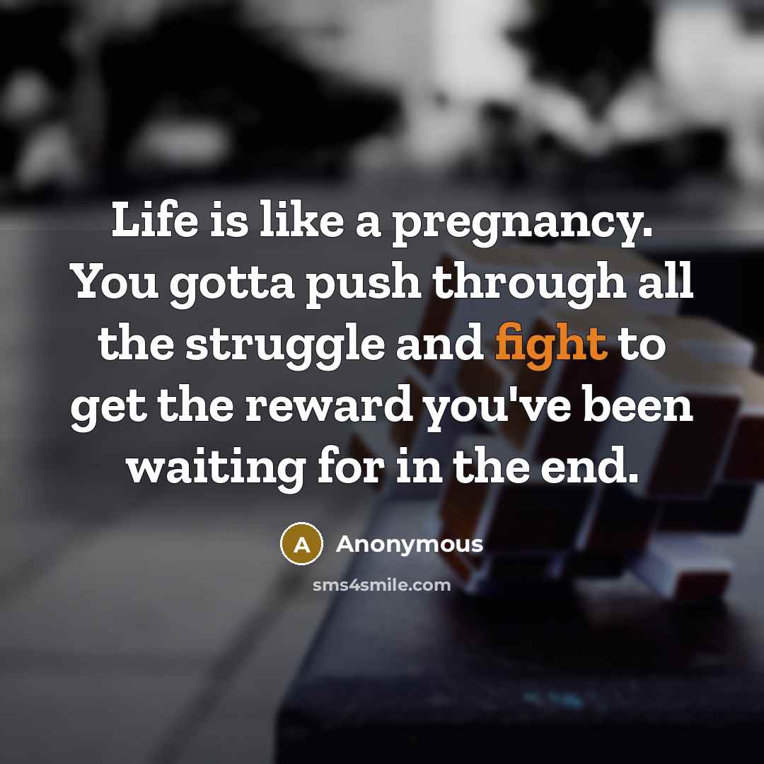 “Life is like a pregnancy. You gotta push through all the struggle and fight to get the reward you've been waiting for in the end.” quote by Anonymous