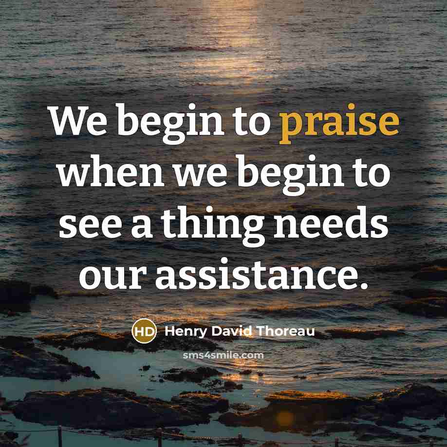 “We begin to praise when we begin to see a…” quote by Henry David Thoreau