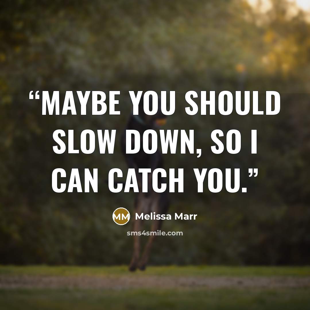 “Maybe you should slow down, so I can catch you.” quote by Melissa Marr