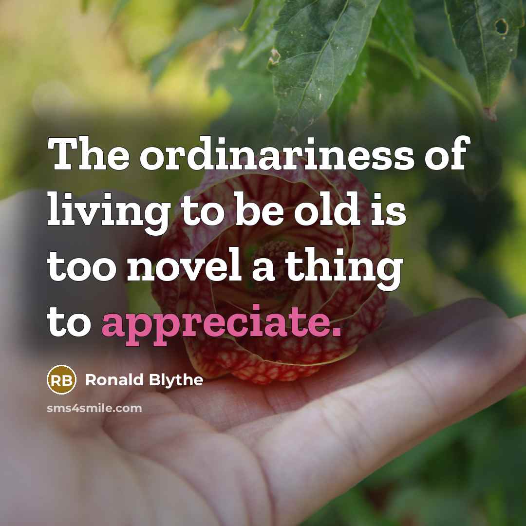 “The ordinariness of living to be old is too novel…” quote by Ronald Blythe