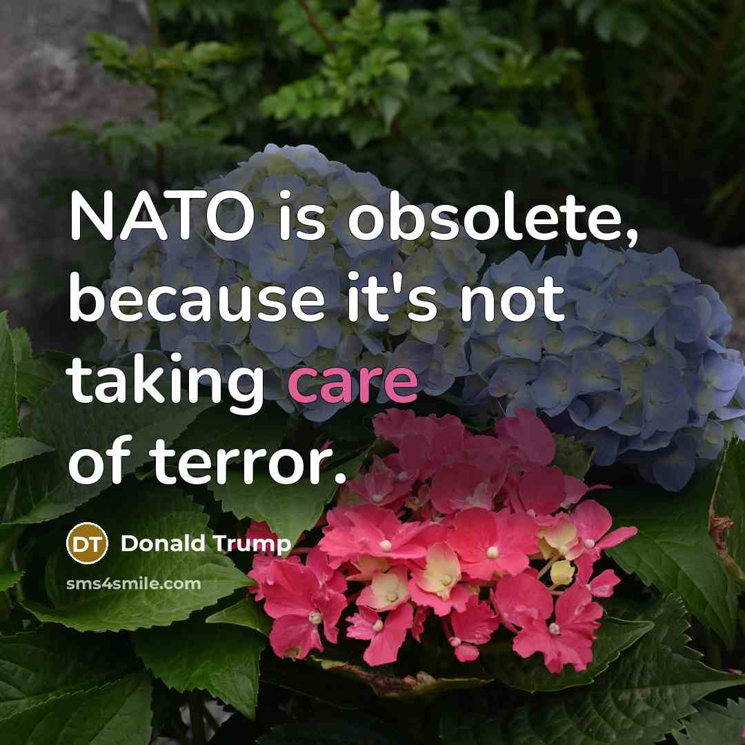“NATO is obsolete, because it's not taking care of terror.…” quote by Donald Trump
