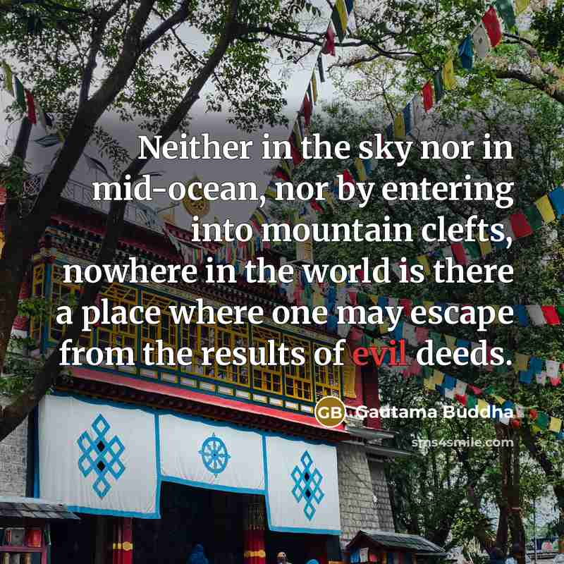 “Neither in the sky nor in mid-ocean, nor by entering…” quote by Gautama Buddha
