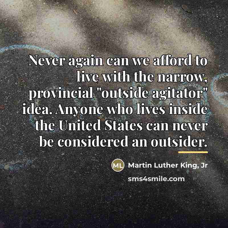 “Never again can we afford to live with the narrow,…” quote by Martin Luther King, Jr
