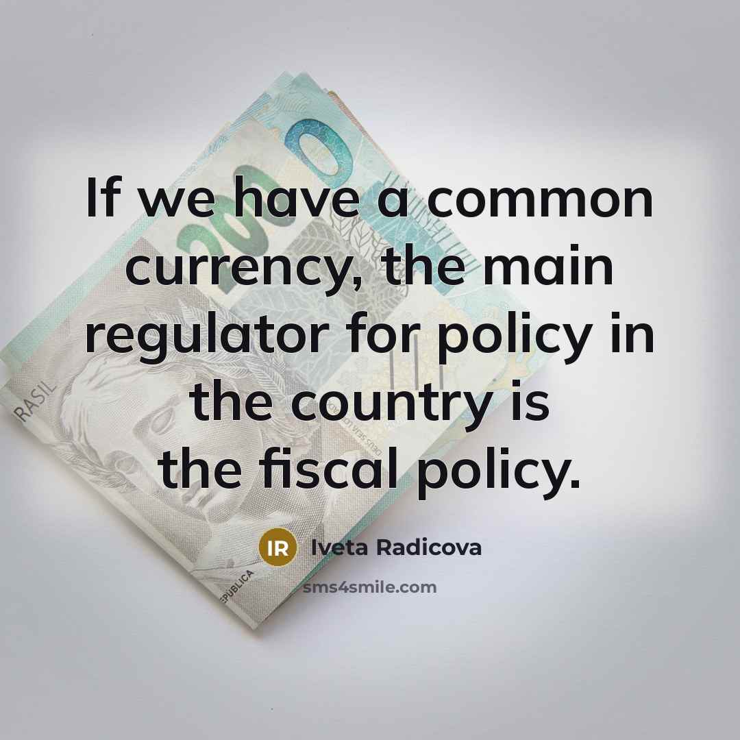 “If we have a common currency, the main regulator for…” quote by Iveta Radicova