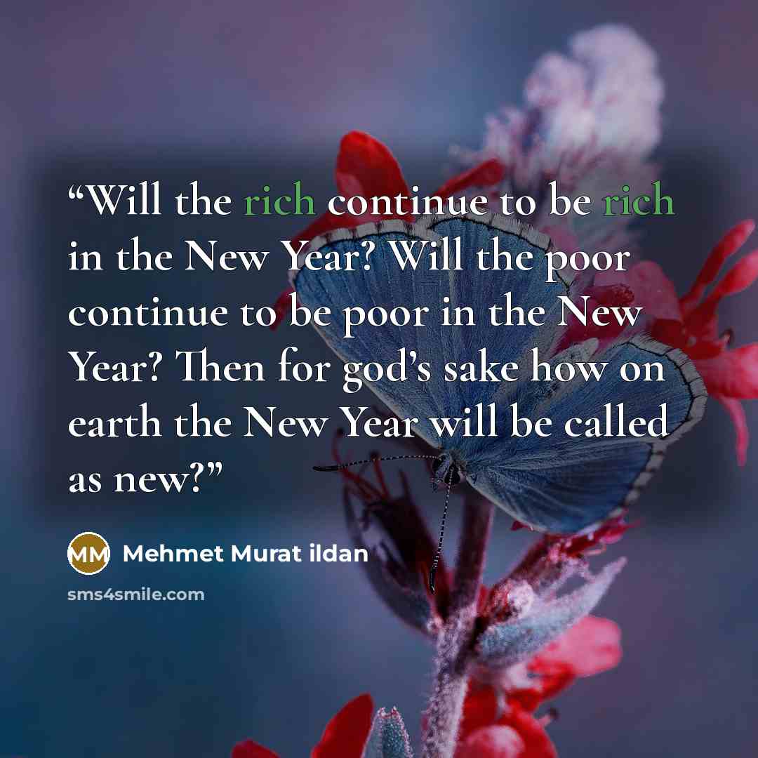 “Will the rich continue to be rich in the New Year? Will the poor continue to be poor in the New Year? Then for god’s sake how on earth the New Year will be called as new?” quote by Mehmet Murat ildan