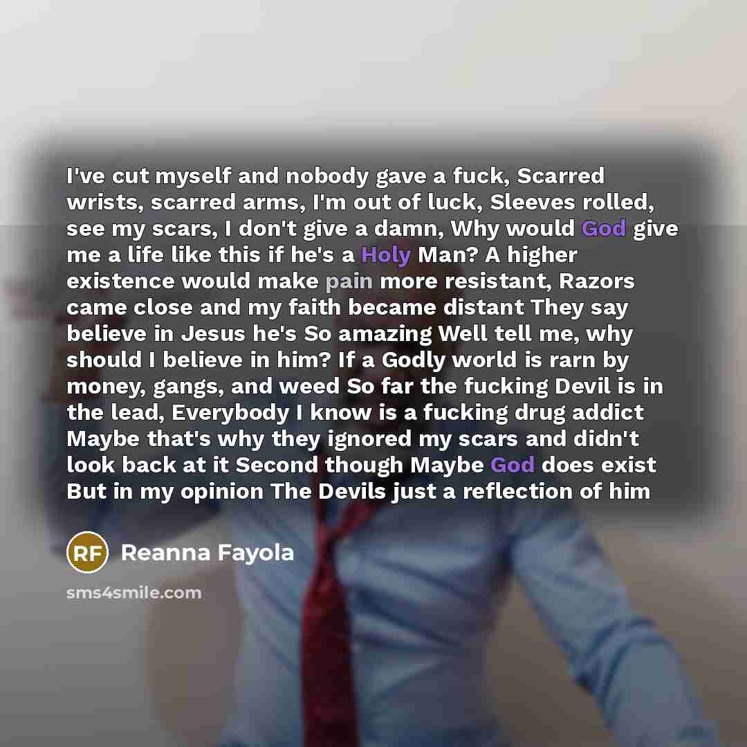 “I've cut myself and nobody gave a fuck, Scarred wrists,…” quote by Reanna Fayola