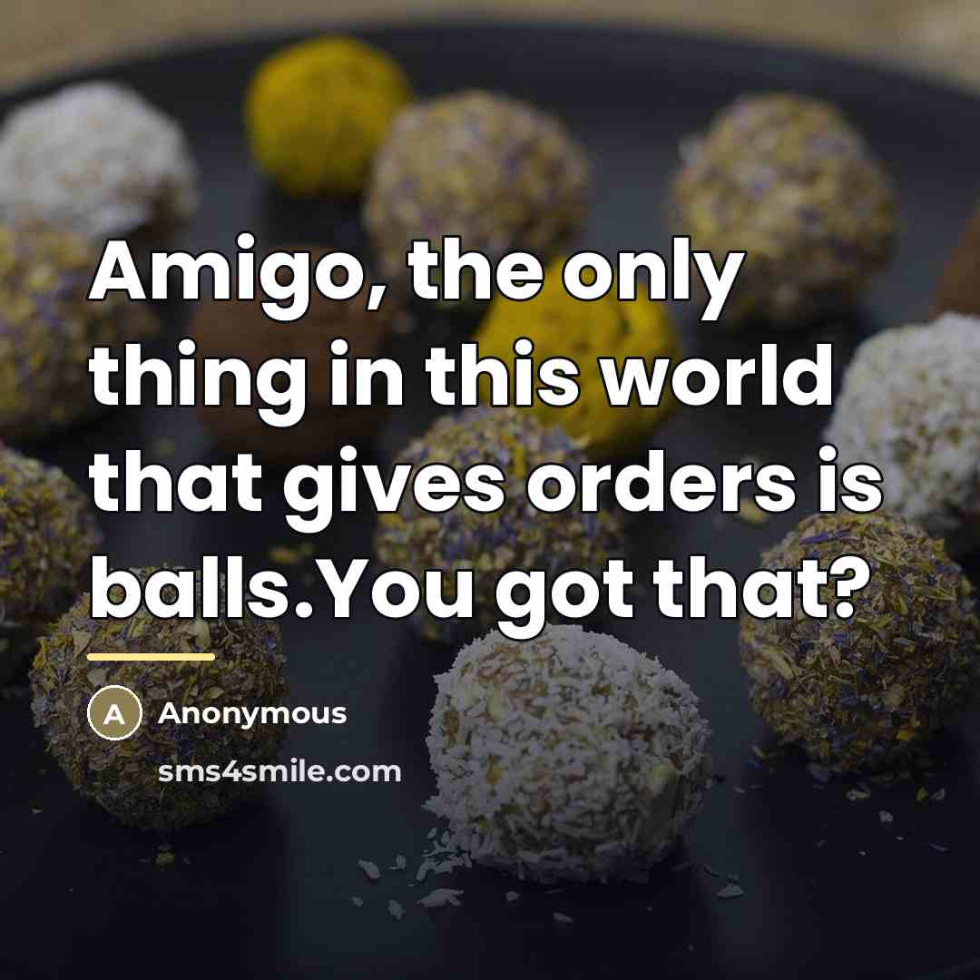 “Amigo, the only thing in this world that gives orders…” quote by Anonymous