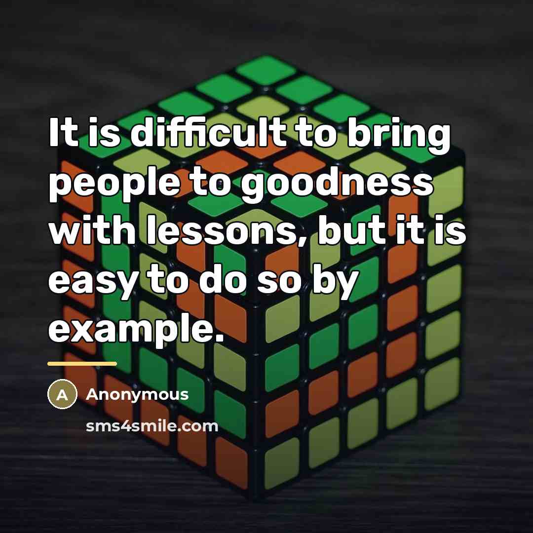 “It is difficult to bring people to goodness with lessons,…” quote by Anonymous