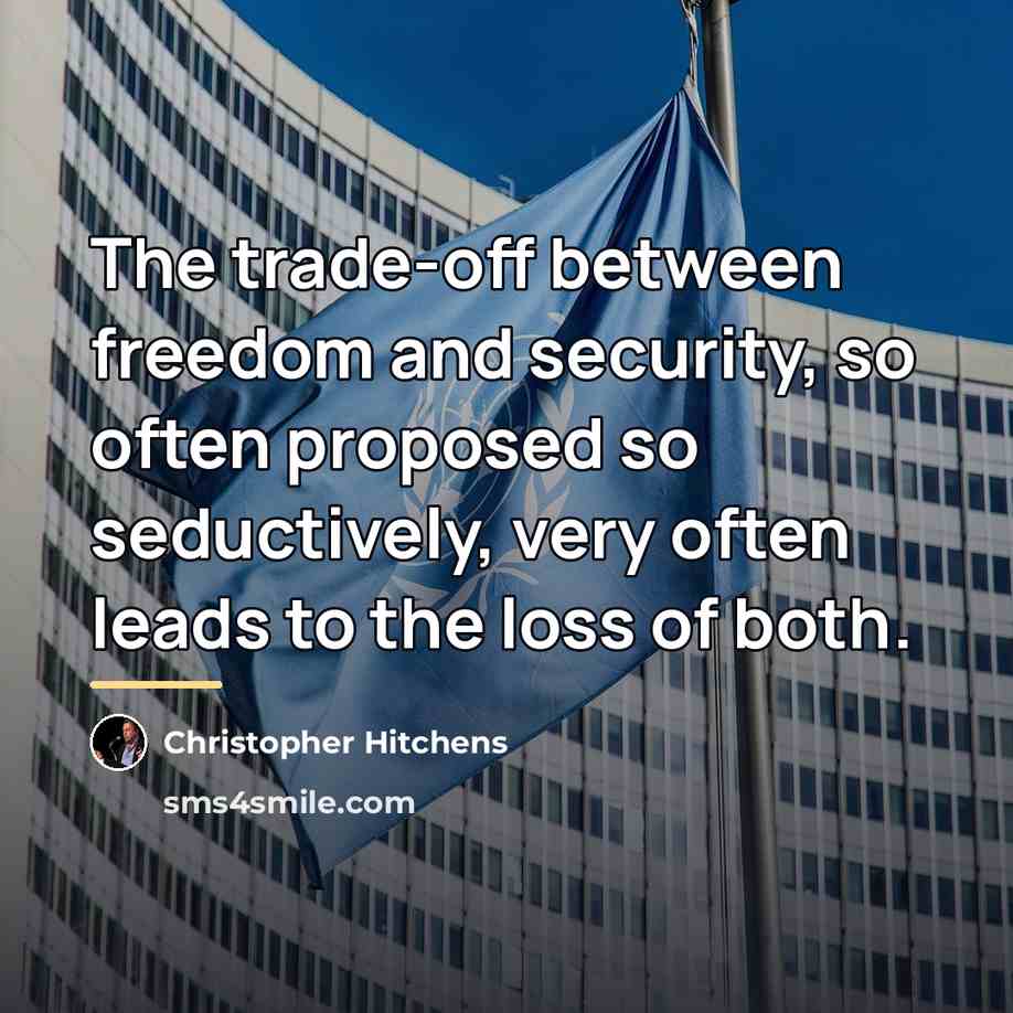 “The trade-off between freedom and security, so often proposed so…” quote by Christopher Hitchens