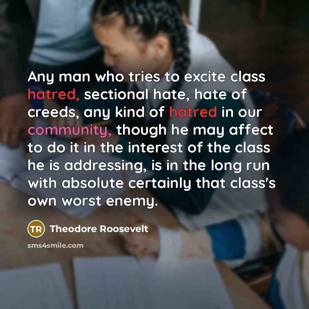 “Any man who tries to excite class hatred, sectional hate,…” quote by Theodore Roosevelt