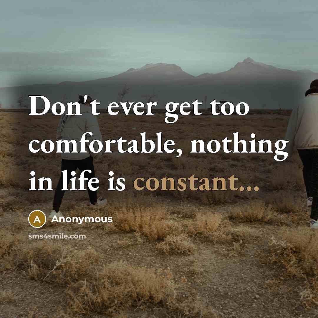 “Don't ever get too comfortable, nothing in life is constant...” quote by Anonymous