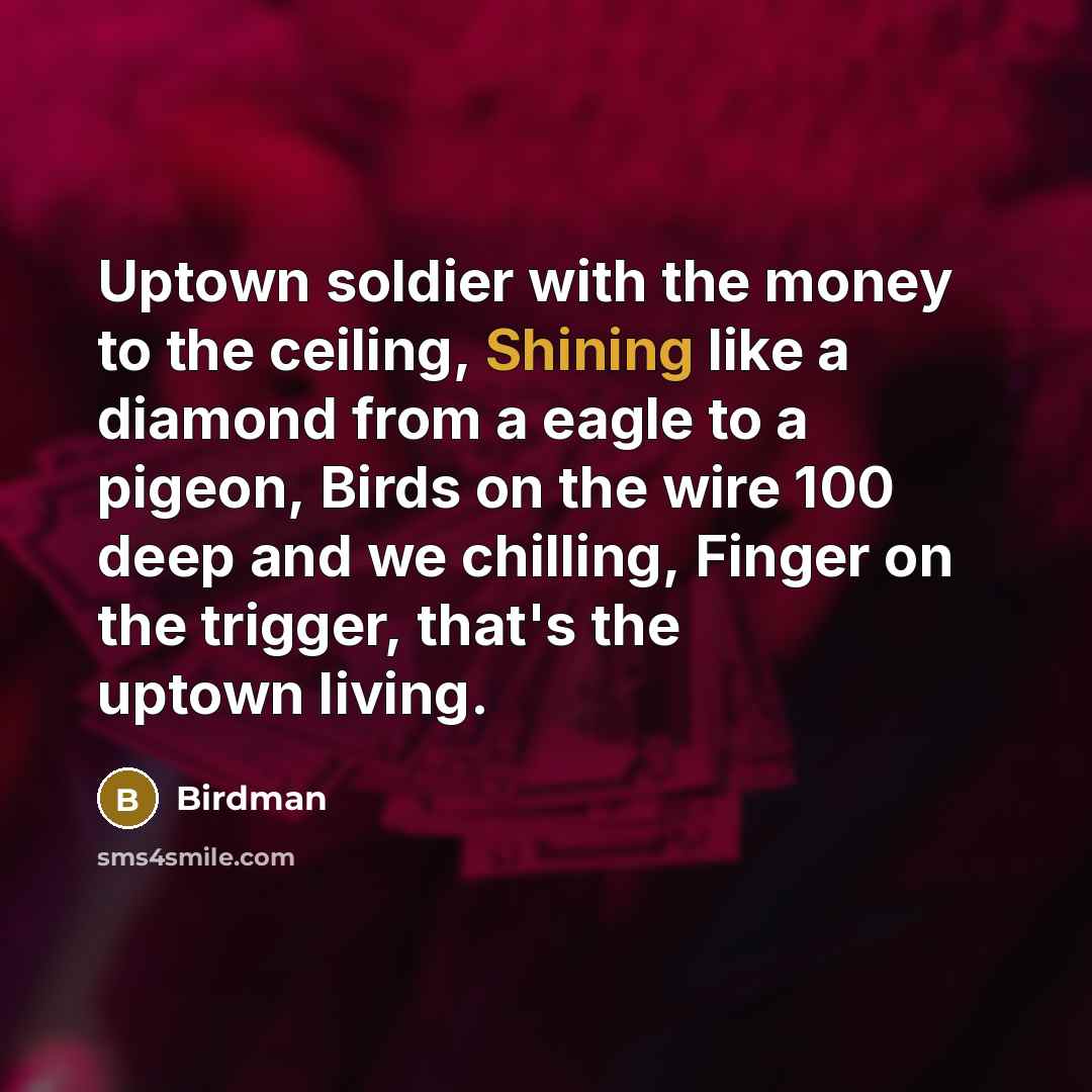 “Uptown soldier with the money to the ceiling, Shining like…” quote by Birdman